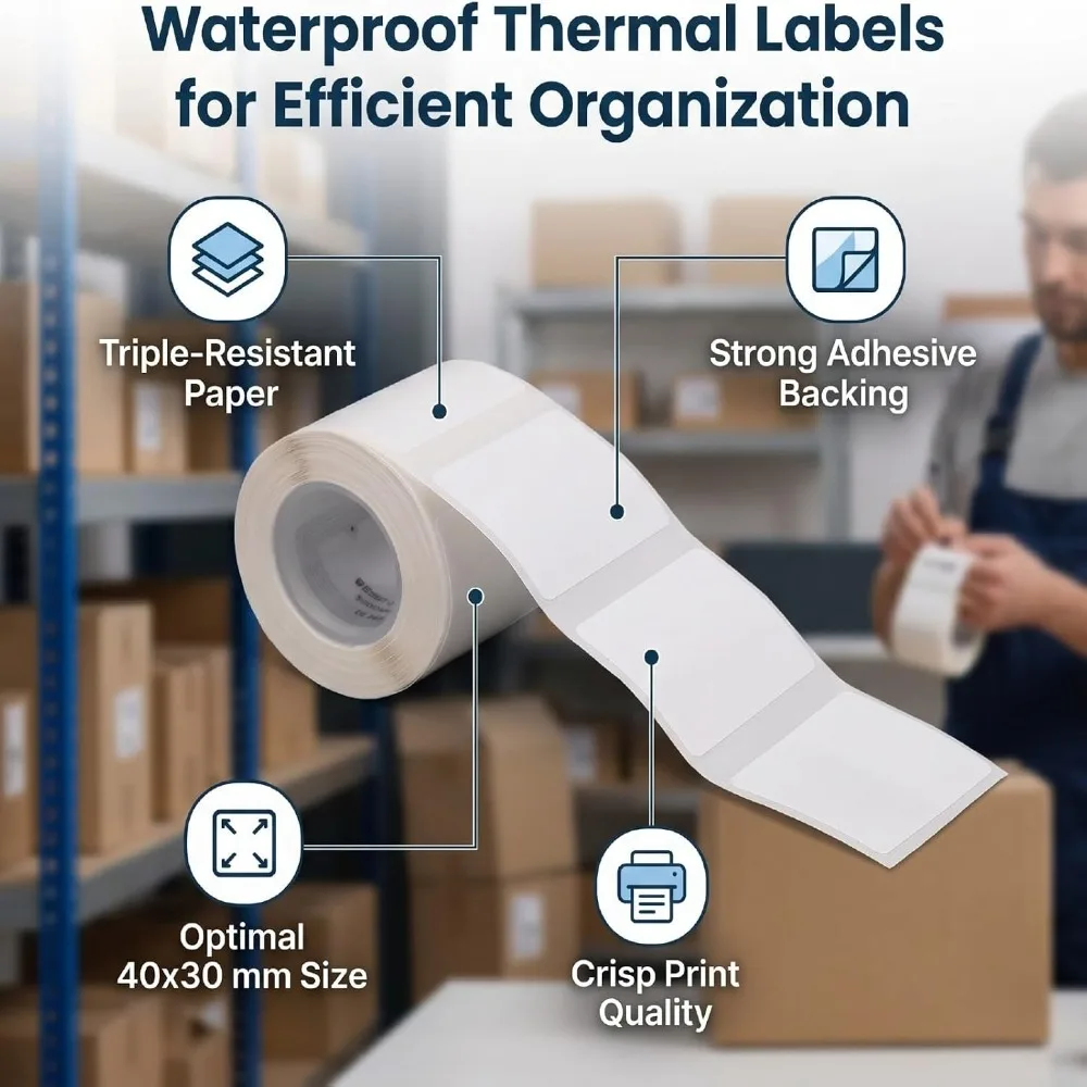2 pcs，230 Sheets，40 x 30mm 40×30mm Thermal Label Paper 230Pcs Waterproof Barcode Sticker Vertical Version Scratch Proof