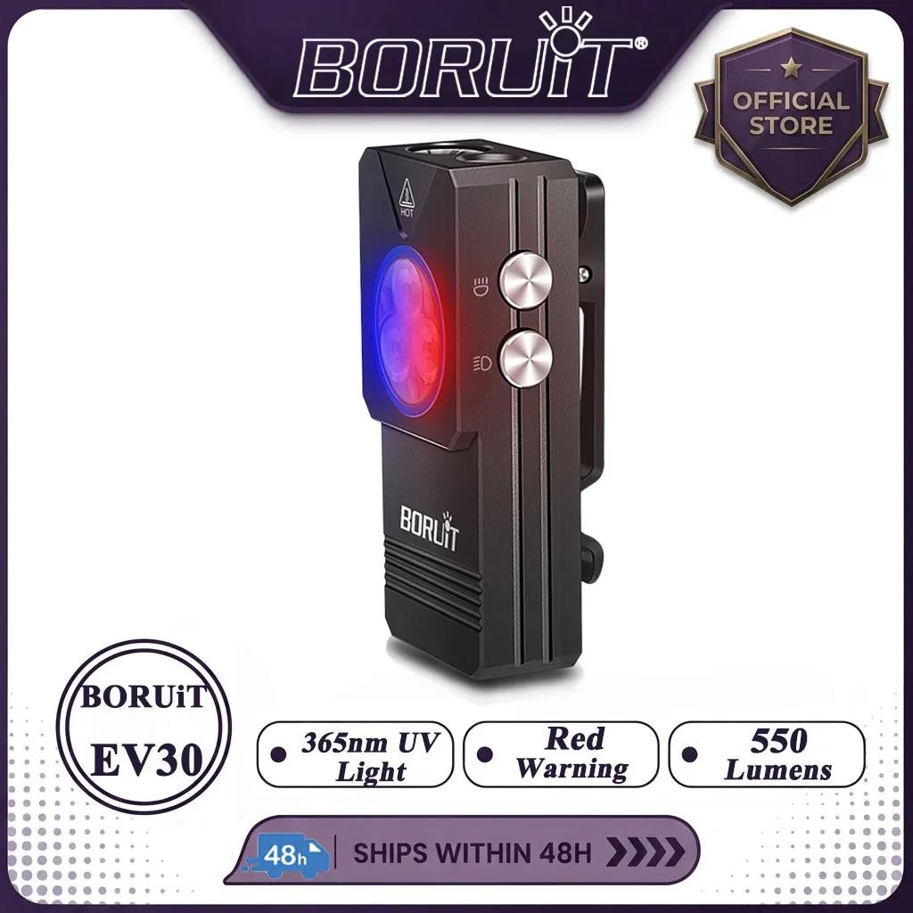 BORUiT EV30 550LM Keychain EDC Flashlight Type-C Rechargeable UV LED Work Light Torch with Magnet Camping Pocket Lantern