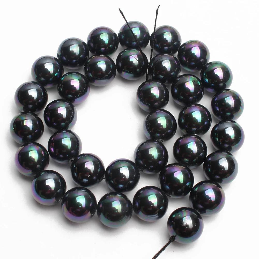 Natural Round Smooth Black Rainbow Shell Pearl Beads For Jewelry Making Choker Making Diy Bracelet  Jewellery 15\'\' 6/8/10/12mm