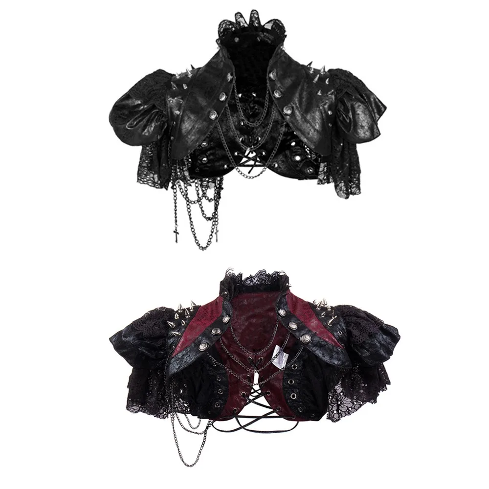 

Victorian Medieval Retro Steampunk Shawl Cosplay Costume Gothic Leather Lace Rock Cape Women Adult Halloween Patry Roleplay