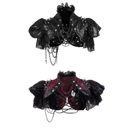 Victorian Medieval Retro Steampunk Shawl Cosplay Costume Gothic Leather Lace Rock Cape Women Adult Halloween Patry Roleplay