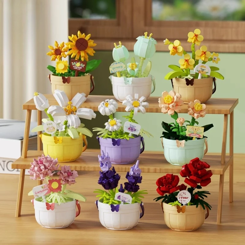 

SEMBO 3D трехмерная цветочная корзина, строительные блоки, детская развивающая сборная игрушка, модель бессмертного цветочного орнамента