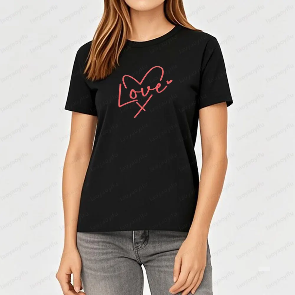 Handwritten Love Heart T-Shirt Red Love Heart T-Shirt Valentines Day TShirt Women Crewneck Cotton Short Sleeve Unisex Tee Tops