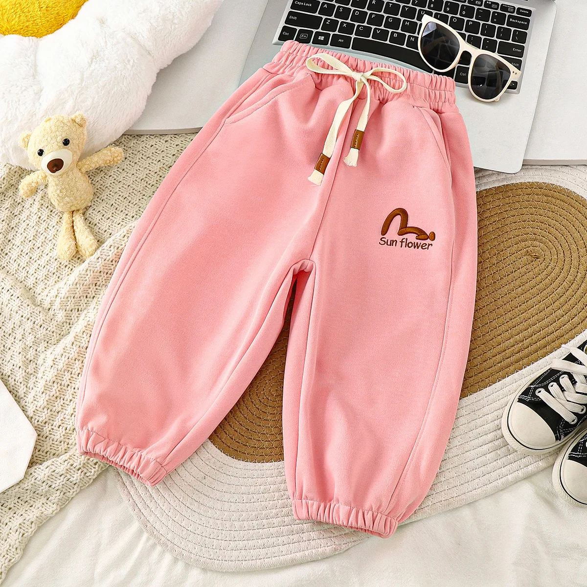 Autumn Children Boy Jogger Pant Cotton Letter Drawstring Infant Baby Boy Sport Pant Loose Elastic Waist Candy Color Kid Boy Pant