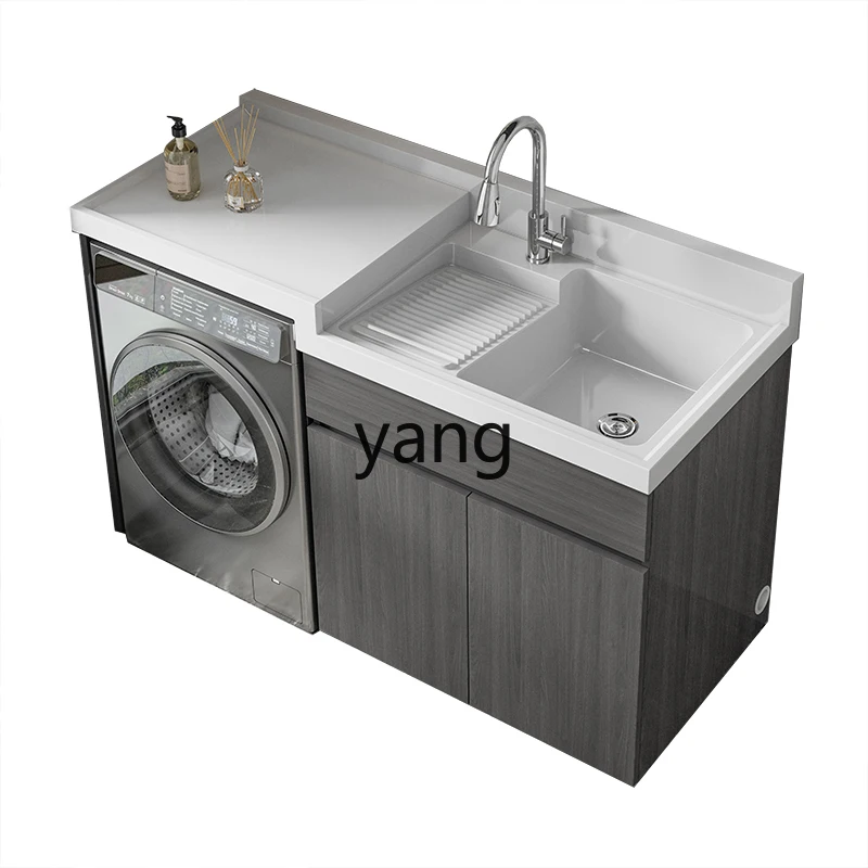 L'm Balcony Washing Machine Integrated Cabinet Combination Quartz Stone with Rubbing Board