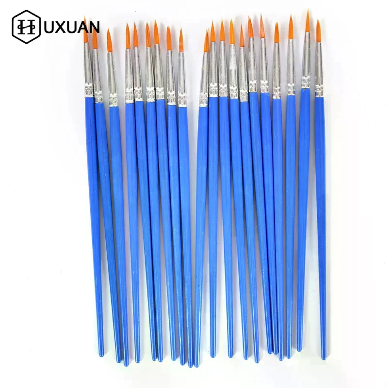 10*Painting Brushes Set Art Round Flat Hair Nylon Hair Paint Brush