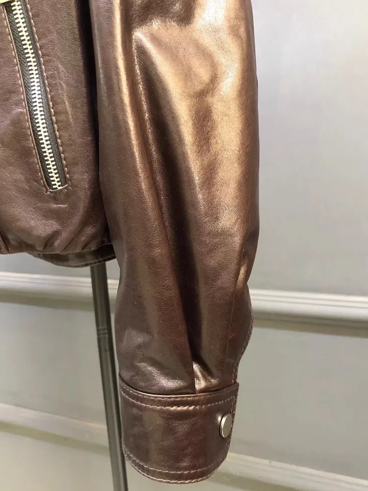 Style petit ami automne nouvelles femmes en peau de mouton en cuir véritable veste coupe ample moto Biker manteau décontracté Streetwear Cargo veste