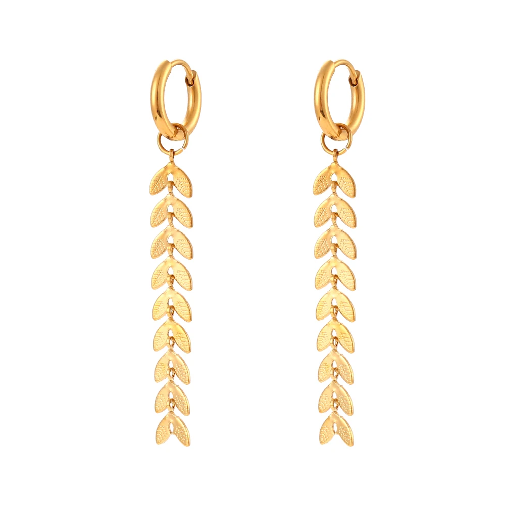 2022 Elegant Leaf Fringe Drop Earrings 18K Gold Plated Fishtail Shape Long Earrings for Women Ladies Daily Jewelry Accessories