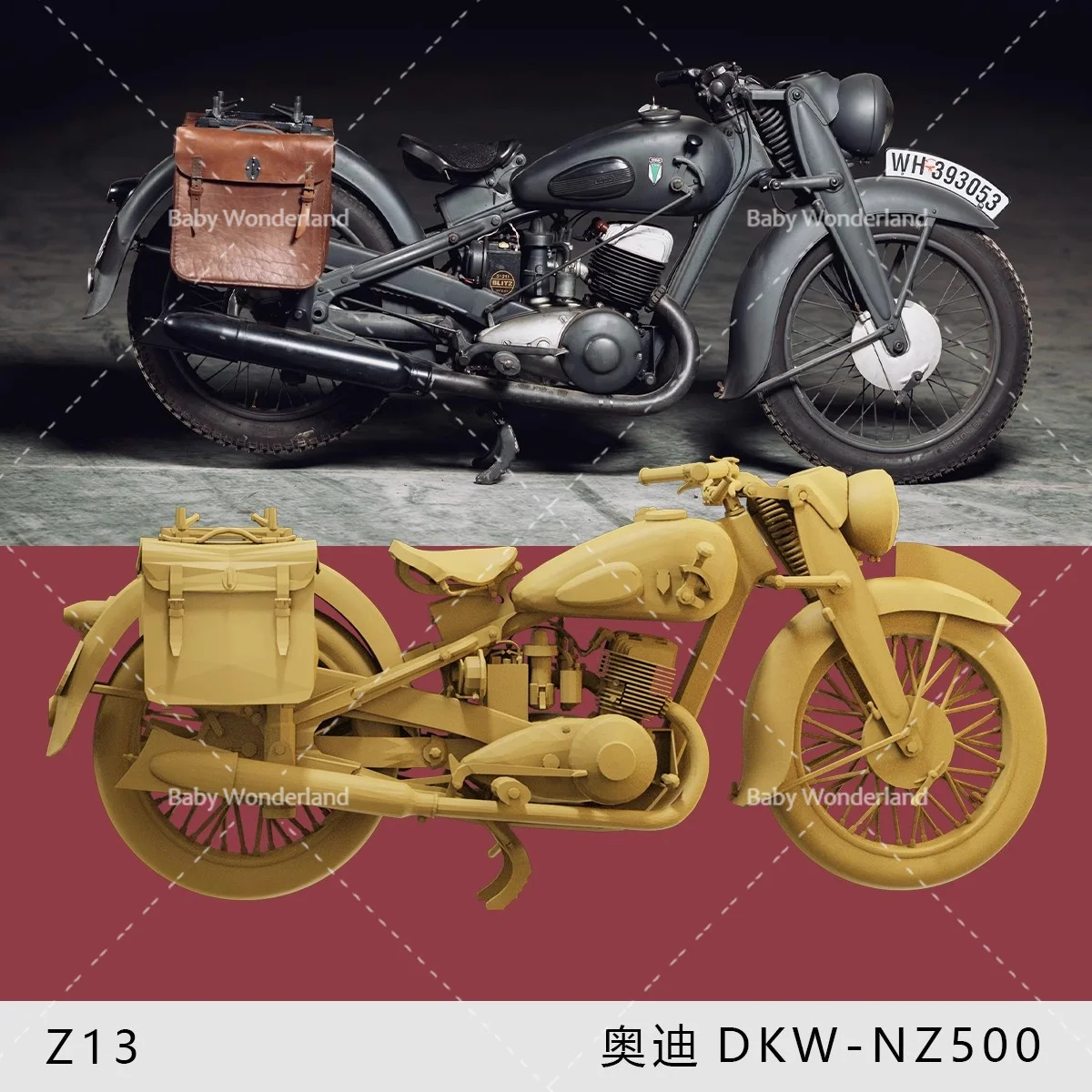 In Stock NZ500 Unpainted Miniatures 1/64 1/43 Figure German WWII Retro Motorcycle Dolls Model Creative Scene Prop Car Toys