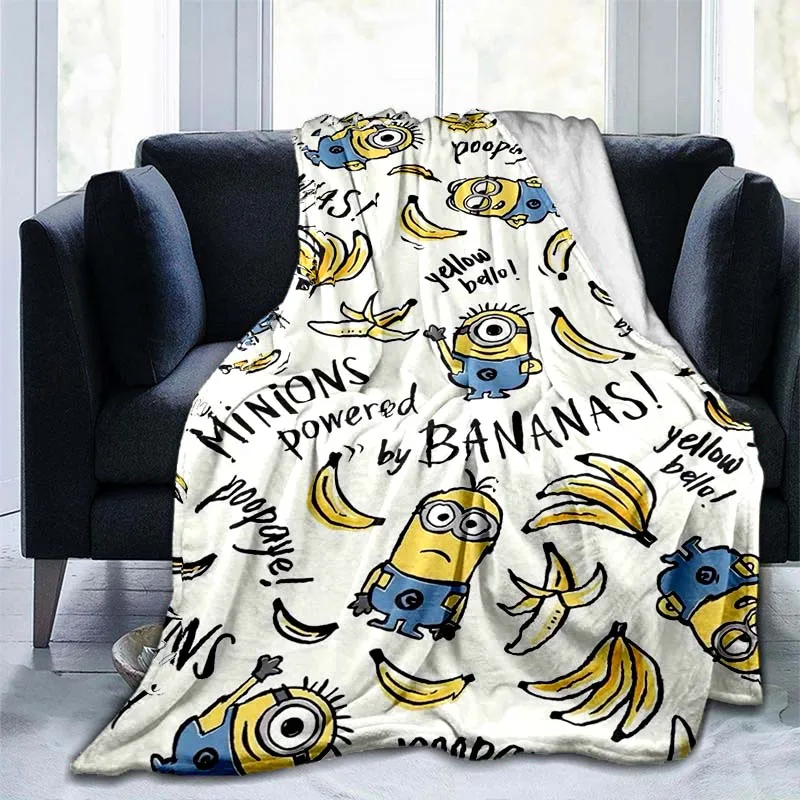 3D Minions Yellow Cartoon Character Print Flannel Blanket Ultra Soft Warm Throw For Bedroom Living Room Cozy Home Bedding Gift