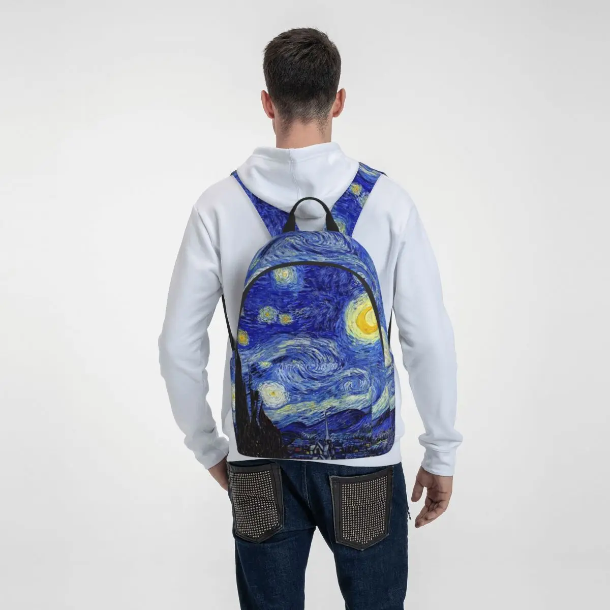 Imagem -06 - Clássico Noite Estrelada Mochila Van Gogh Inspirado Feminino Poliéster Estilo ao ar Livre Mochilas Padrão Kawaii Alta Escola Bolsas