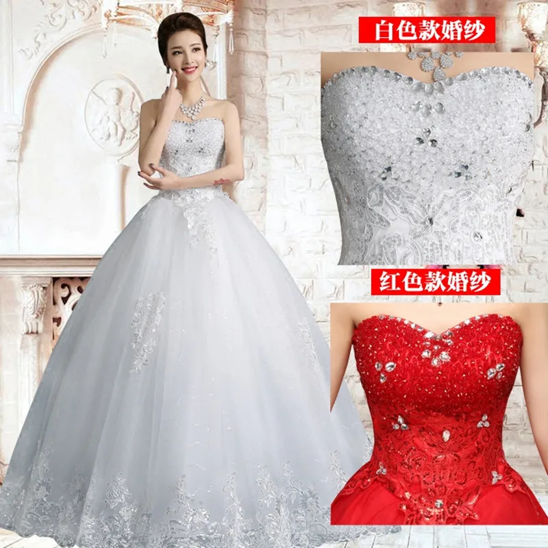 PRXD#Wedding Dress Wholesale Lace Up Embroidery Bride Marriage Dress White Ball Gown Christmas Carnival Strapless resin Diamond