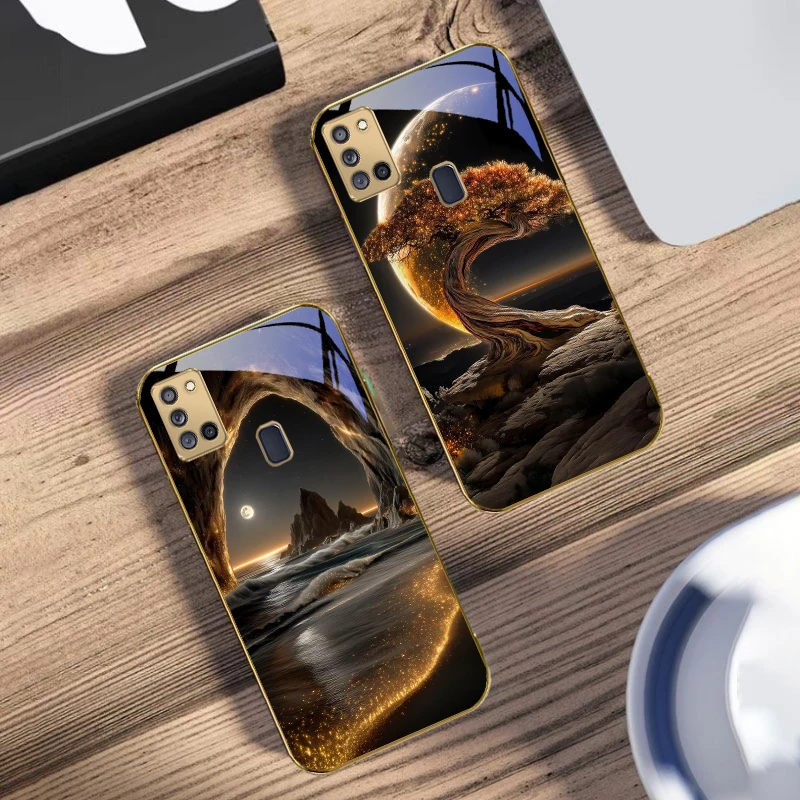 برية الأوردة لسامسونج A 31 32 A33 A34 35 14 A15 13 16 25 26 50 52 53 54 55 56 70 71 72 73 حافظة هاتف زجاجية ذهبية