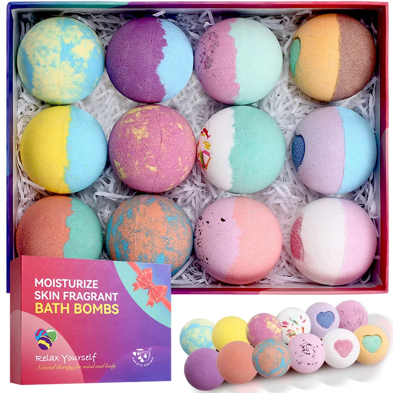 

12Pcs Bath Bombs Set Moisturizing Essential Oil Bath Ball Skin Fizzy Spa Bath Bubble Bomb Stress Relief Exfoliating Salt Ball