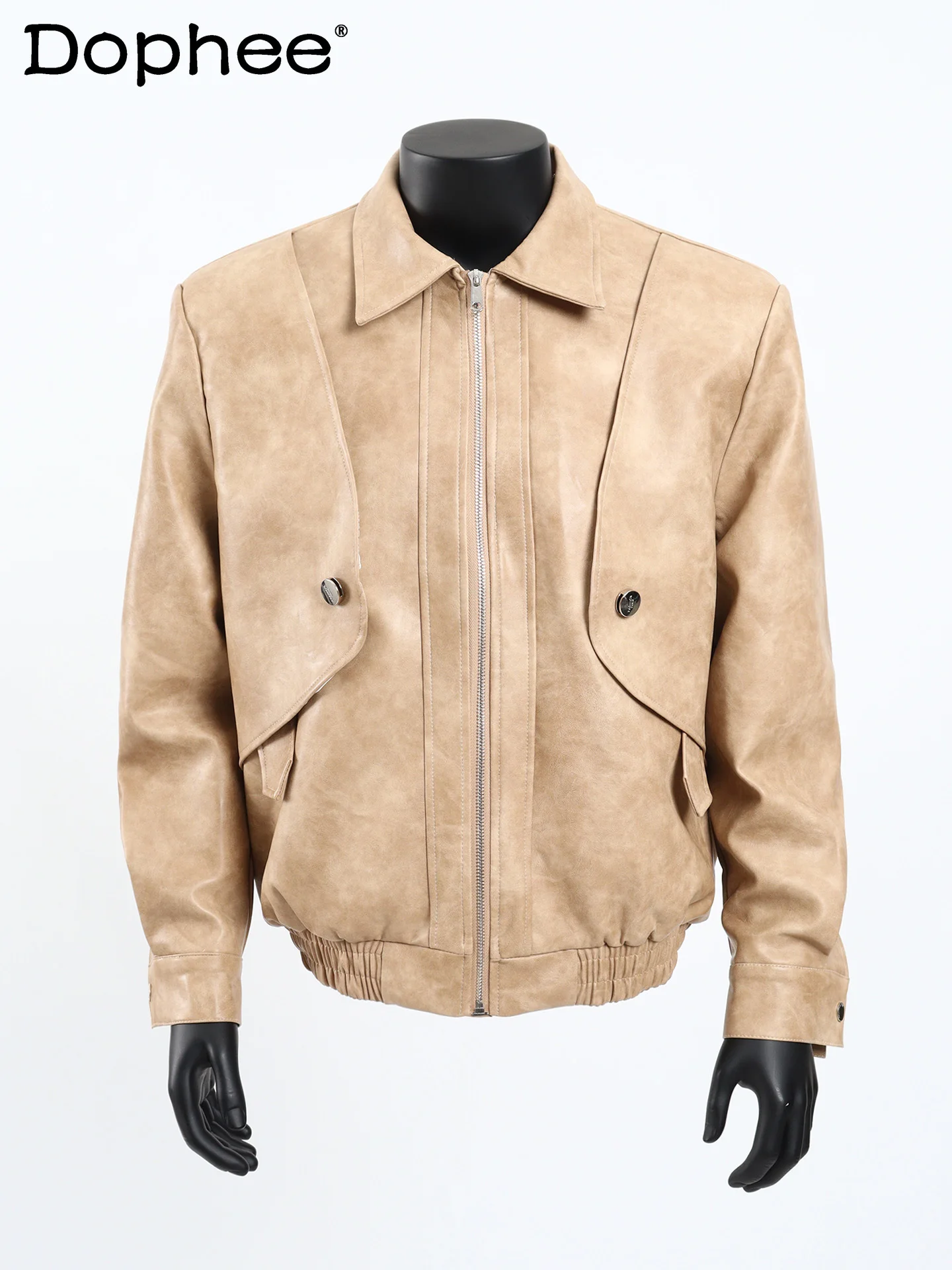 

Осенняя новая кожаная куртка в стиле пэчворк в американском стиле High Street Design, высококачественное стильное мотоциклетное пальто с коротким отложным воротником для мужчин