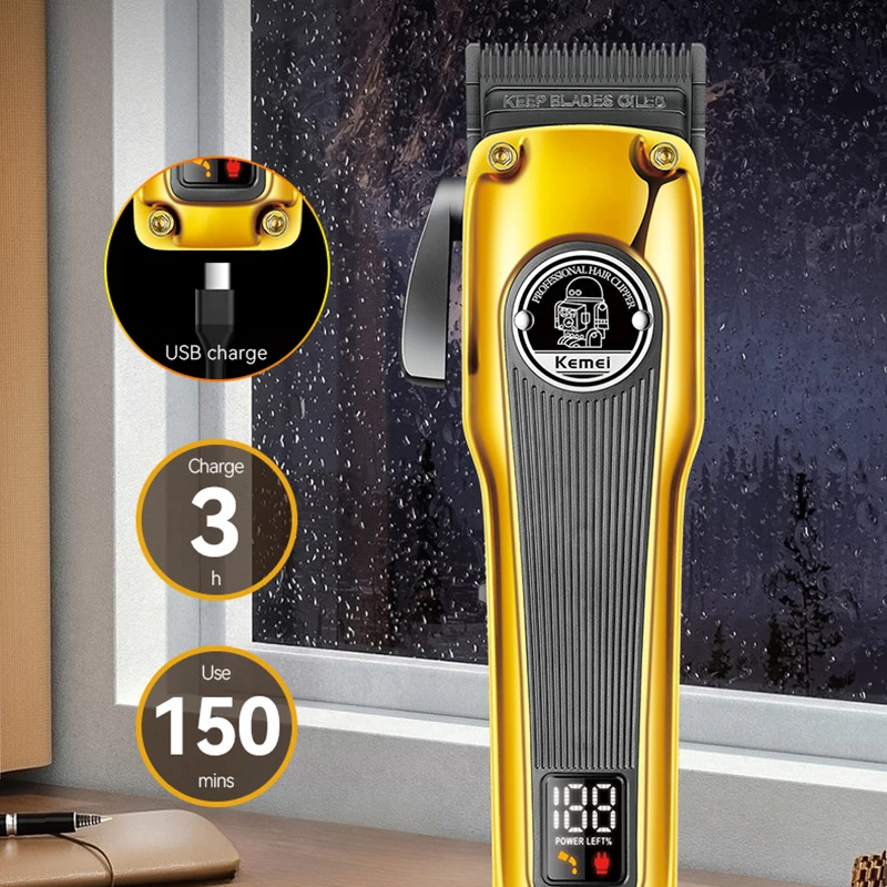 Kemei 1825 Electric Hair Clippers Man Professional Type-C Rechargeable Hair Cutting Machine Five-speed Adjustment Hair Trimmers