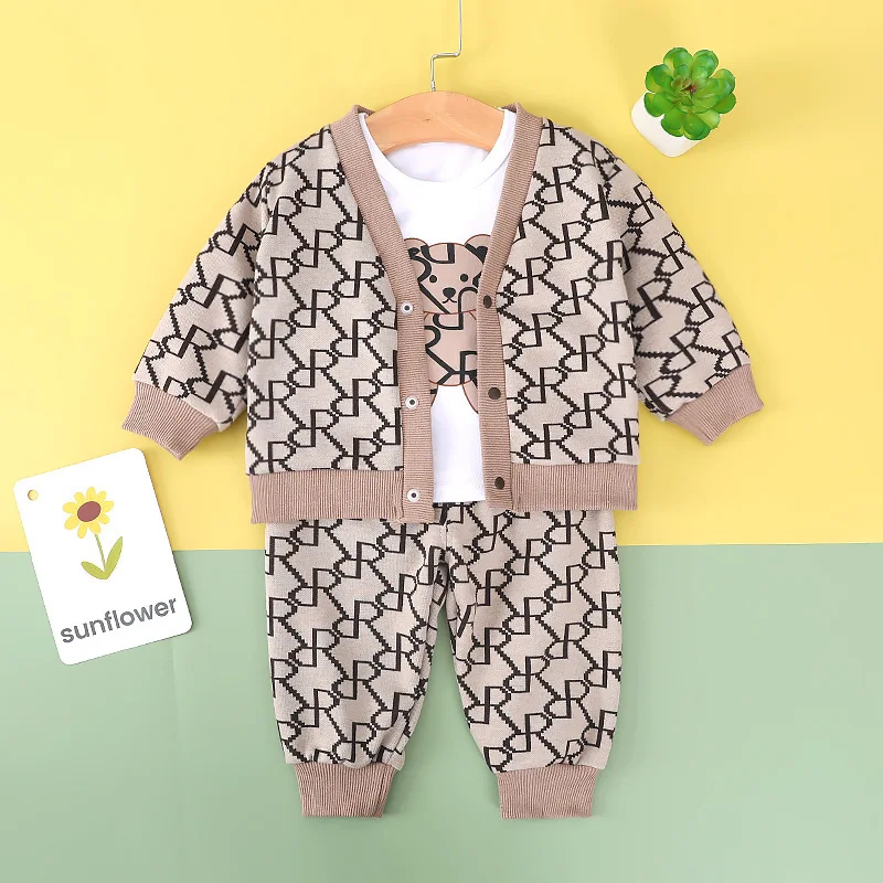 

Fall Vintage Baby Clothes Set 3-Piece Outfits for Boys & Girls Cotton Cardigan Pants & Top Perfect for Toddlers 9m-3T