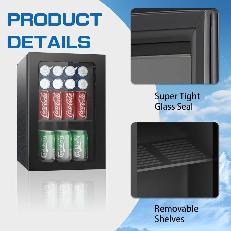 Compact Freestanding Beverage Refrigerator,24 Can/0.9 Cubic Feet Mini Fridge with Reversible Glass Front Door for Soda