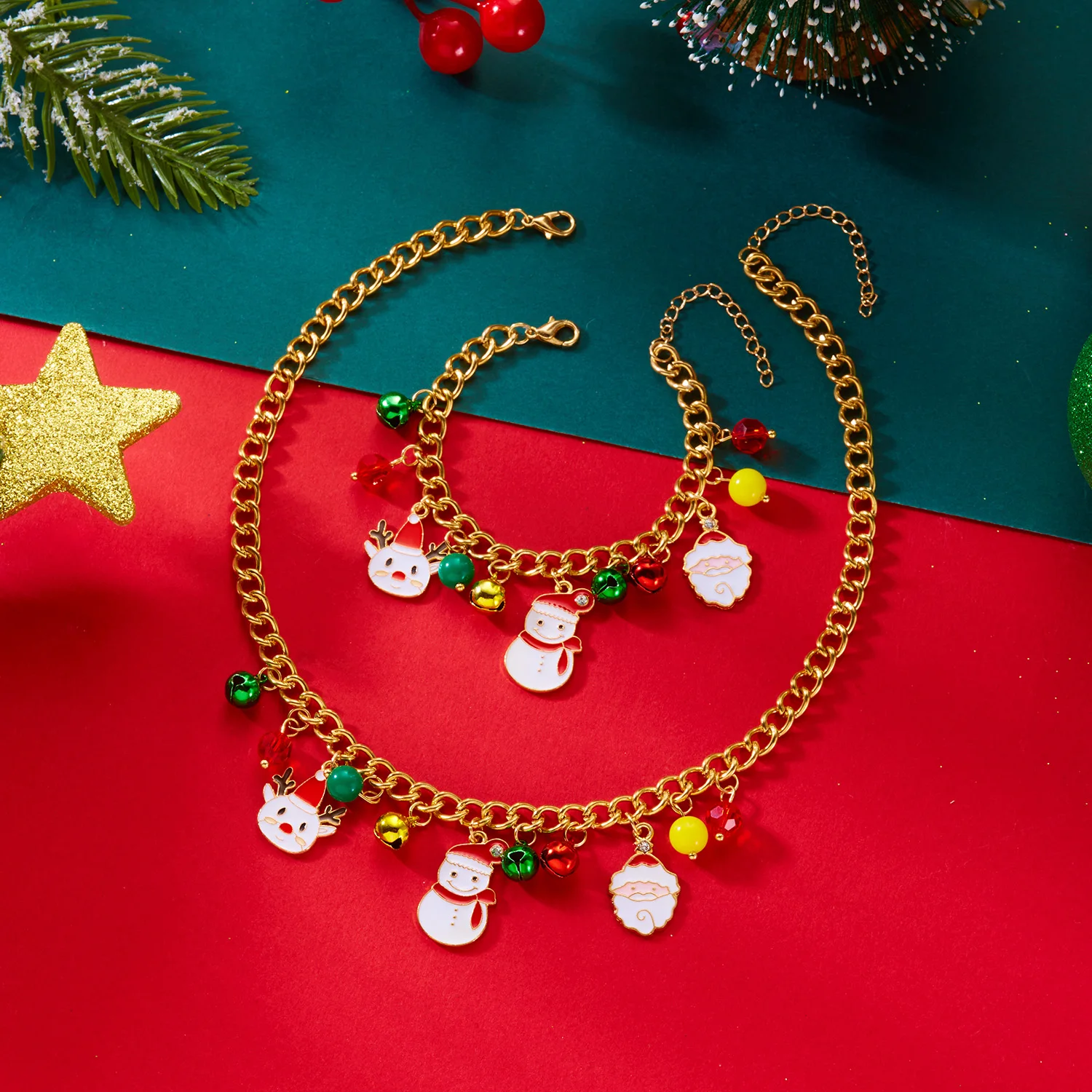 Kreative Weihnachtselemente Metallkette Armbänder für Frauen Männer Weihnachtsmann Baum Elch Schneemann Anhänger Halskette Festival Schmuck – Detail 3
