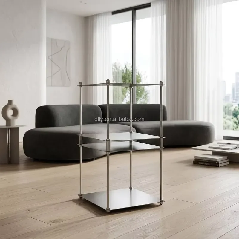Modern Modular Adjustable Stainless Steel Display Shelf Multi Tier Living Room Side End Table for Home Hotel