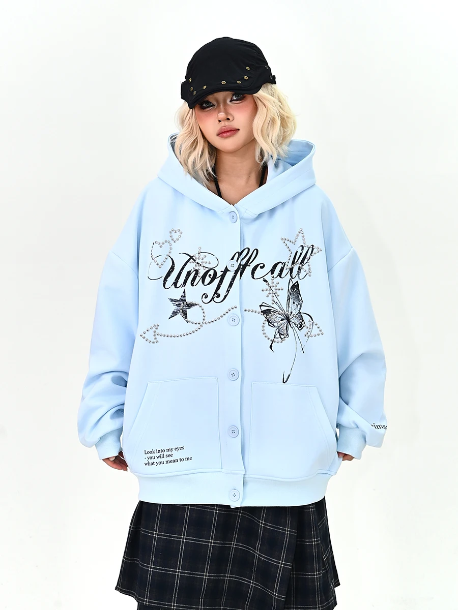 

Утепленный кардиган-худи свободного кроя для женщин, весна 2026, в уличном американском студенческом стиле, безупречный дизайн