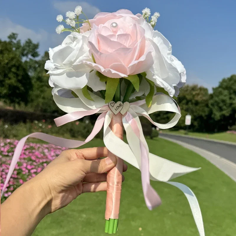 1pc Pink Rose Wedding Bride Bridesmaid Banquet Wedding Party Pearl Throwing Flower Photography Prop Valentine's Day Gift