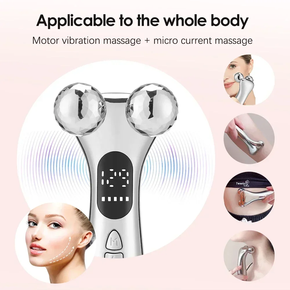 Instrumento de belleza de microcorriente Facial eléctrico EMS, pantalla LED, Estiramiento Facial, rodillo 4D, masajeador, estiramiento de la piel, dispositivos de belleza de masaje