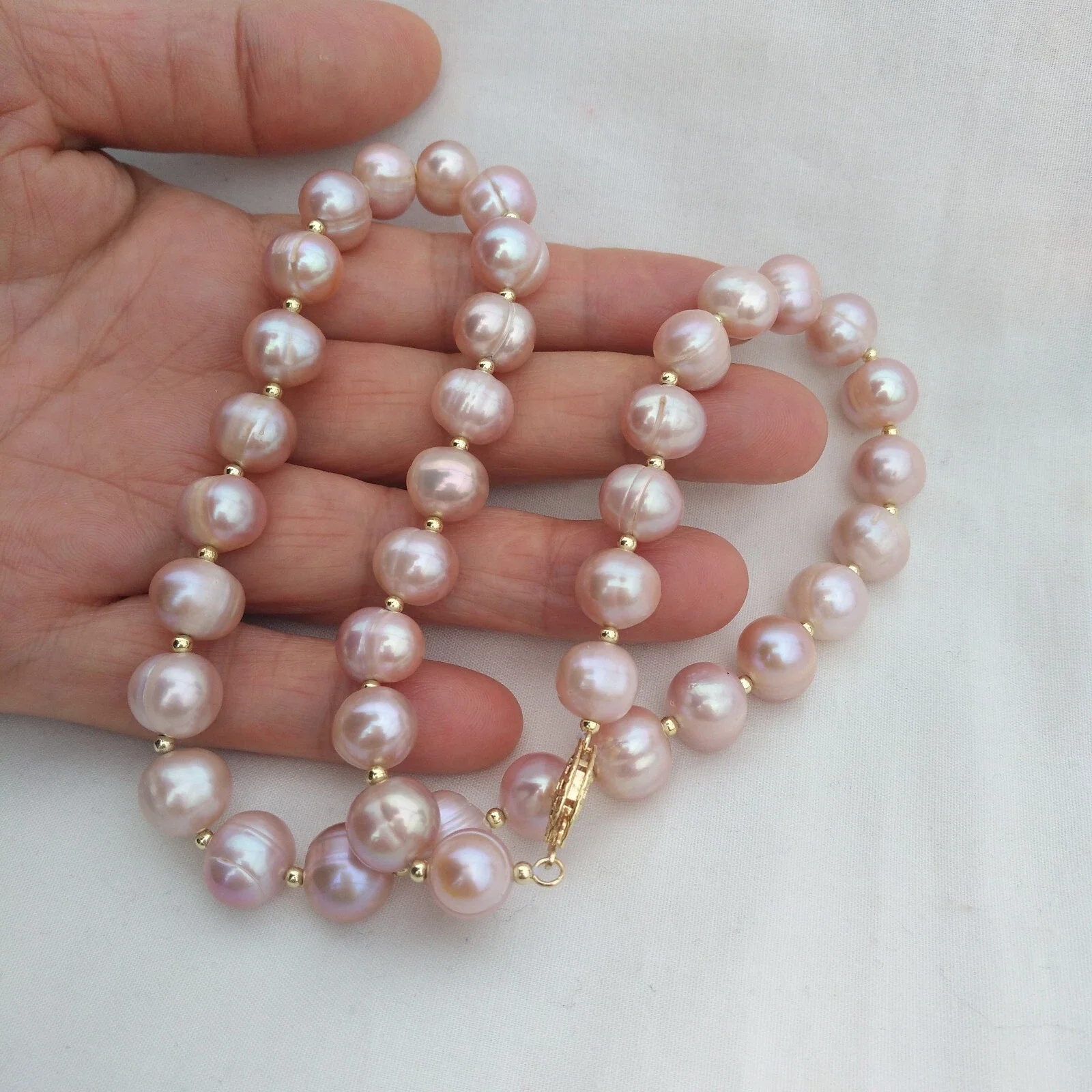 

20 inch pearl necklace AAA+10-11 mm natural South Sea pearl necklace 14k gold buckle