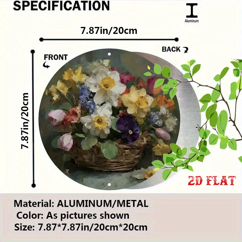 CIFBUY Vintage Floral Bouquet Round Aluminum Wall Art Waterproof Rustic Farmhouse Decor for Home Garage Cafe Restaurant