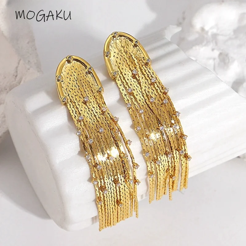 

MOGAKU Women's Long Earrings Fashion Thin Chains Dangle Earring for Women Gold Color Metal Tassel Drop Earrings Party Jewelry