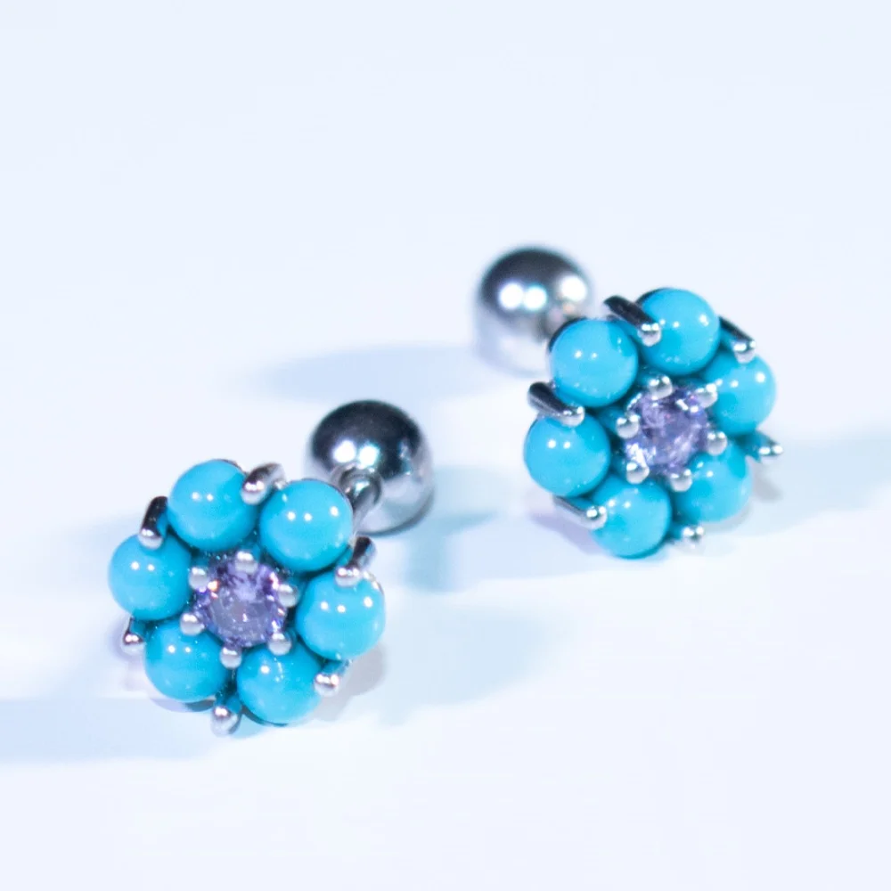 

Turquoise Small Stud Earring Exotic Ethnic Wind Fold 925 Silver Women Earrings