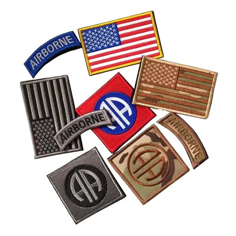 D82 Soldier Airborne Embroidered Patch Camouflage Armband Hook and Loop Sticker USA Flag Military Army Clothes Backpack Badge