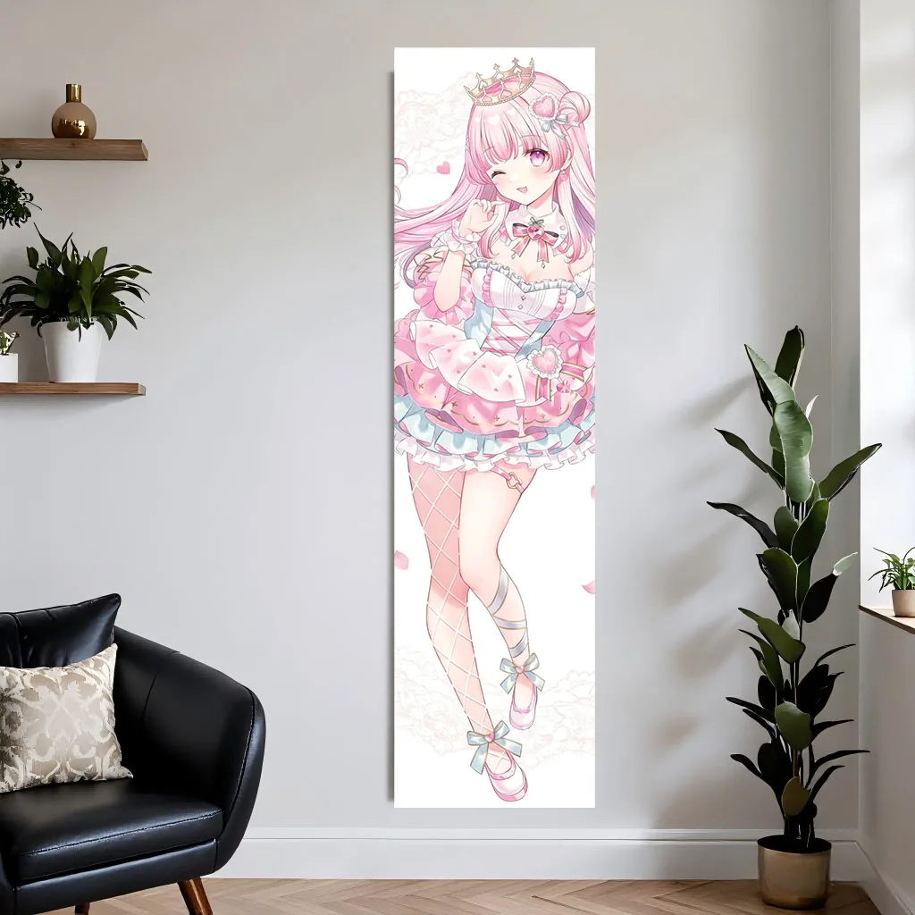 1PC Pink Lolita Princess Anime Girl Tapestry Heart Bow Lace Print  Wall Hanging Sweet Decor Bedroom Dorm Live Stream Lolita Fans