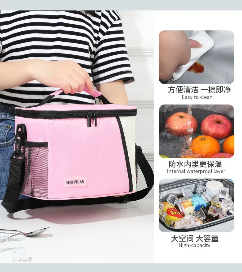 Ein Muss im Winter! Dopamin-Farbige Picknick-Kühltasche, Diagonal über die Schulter, Quadratische Lunchtasche, Tragbar für unterwegs, Verdickte Aluminiumfolie – Detail 8