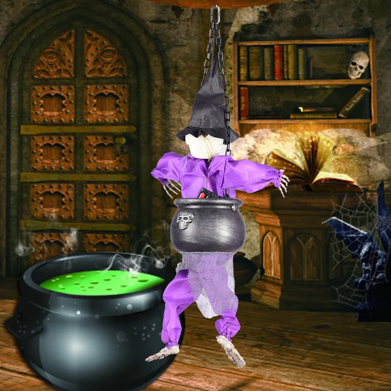 

Halloween Haunted Room Horror Scary Decorative Props Hanging Witch Kick Ghost Voice Control Sensor Glow Sound
