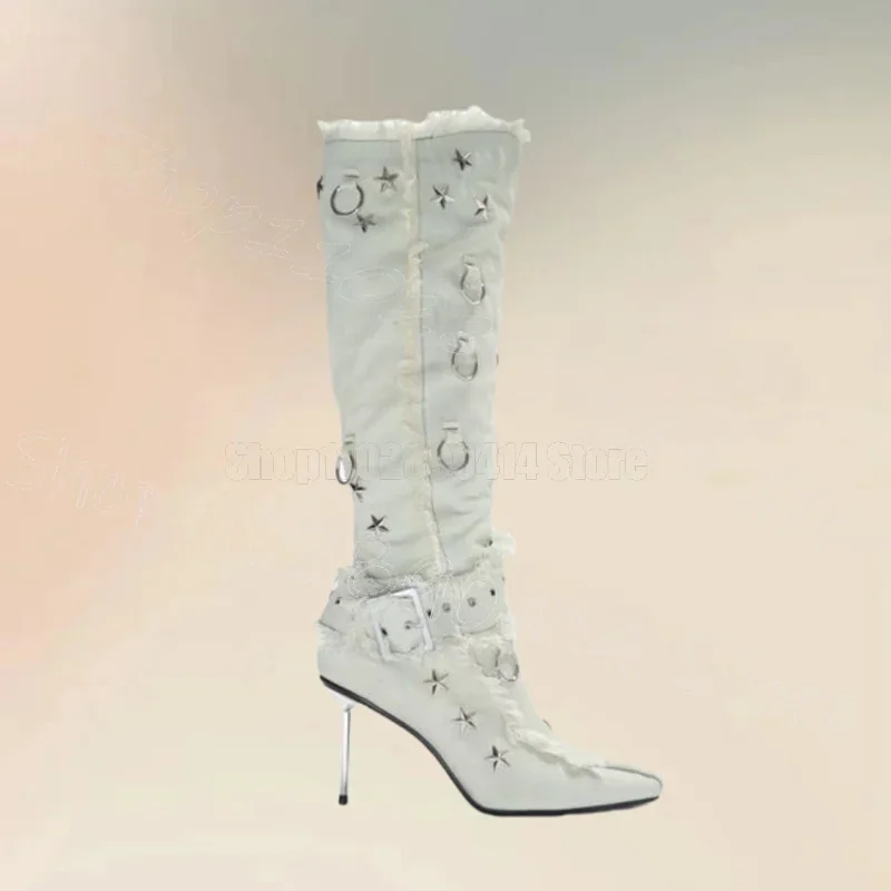 

Star Circle Belt Fastener Pink Pointed Toe Boots Slip On Women Shoes Thin High Heels Novel Party Dating 2026 Zapatos Para Mujere