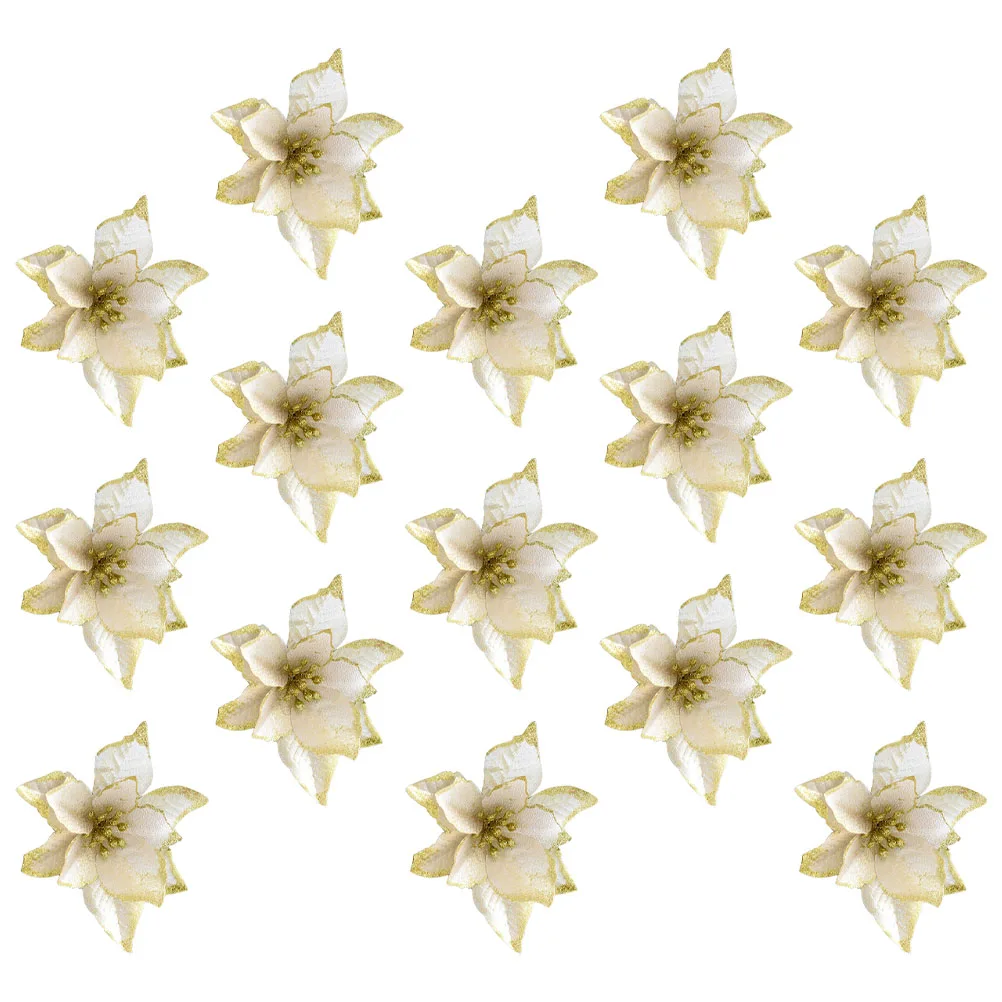 

BUTIFULSIC 15pcs Christmas Poinsettia Garland Artificial Plant Decor Xmas Tree Golden Fake Flowers Holiday Astronaut Planter