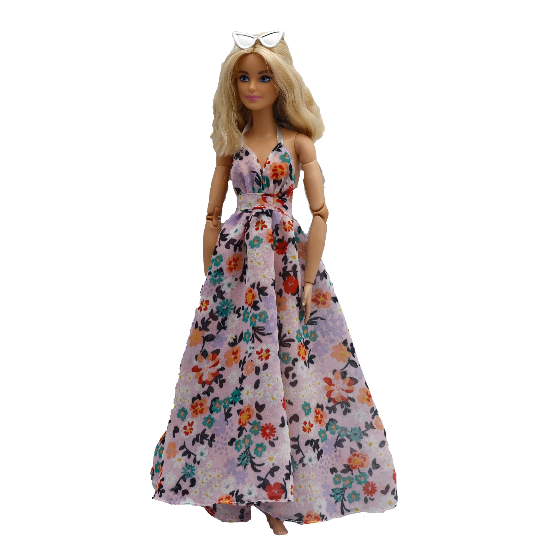 Robe longue en mousseline de soie pour poupée Barbie, accessoires vestisens, fronde, dos nu, floral, ourlet irrégulier, 30cm, 4 couleurs, 1/6