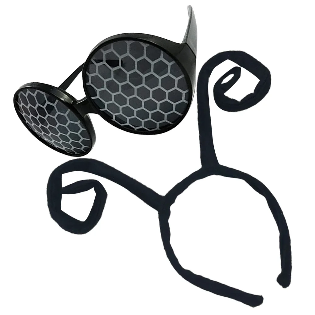 1Set Bug Antenna Headband and Glasses Set Plastic Fabric Lightweight Comfortable Party Costume Accessory for Women Girls Cosplay