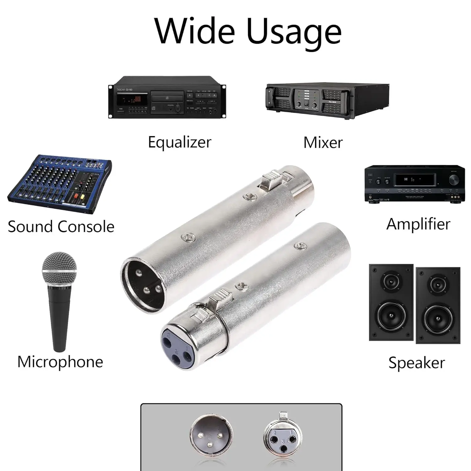 1PCS 3-Pin XLR Female To Female Audio Microphone Mic Adapter Connector Xlr 3pin Female & Male To Xlr Female Connectors