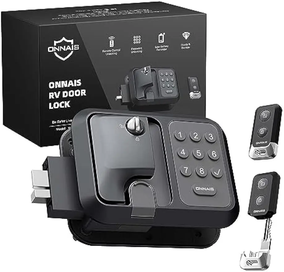 Full Metal RV Keyless Entry Door Lock with Password & Remote, Trailer Camper Replacement, Versatile Latch