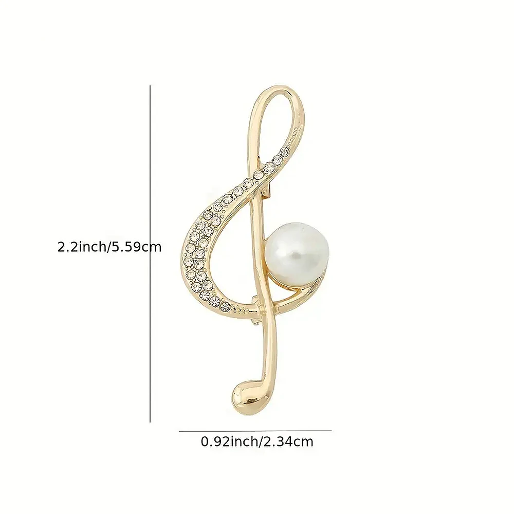 Elegant Musical Note Shaped Brooch Rhinestone Inlaid Treble Clef Badge For Women Suit Collar Accessories Valentine\'S Day Gifts