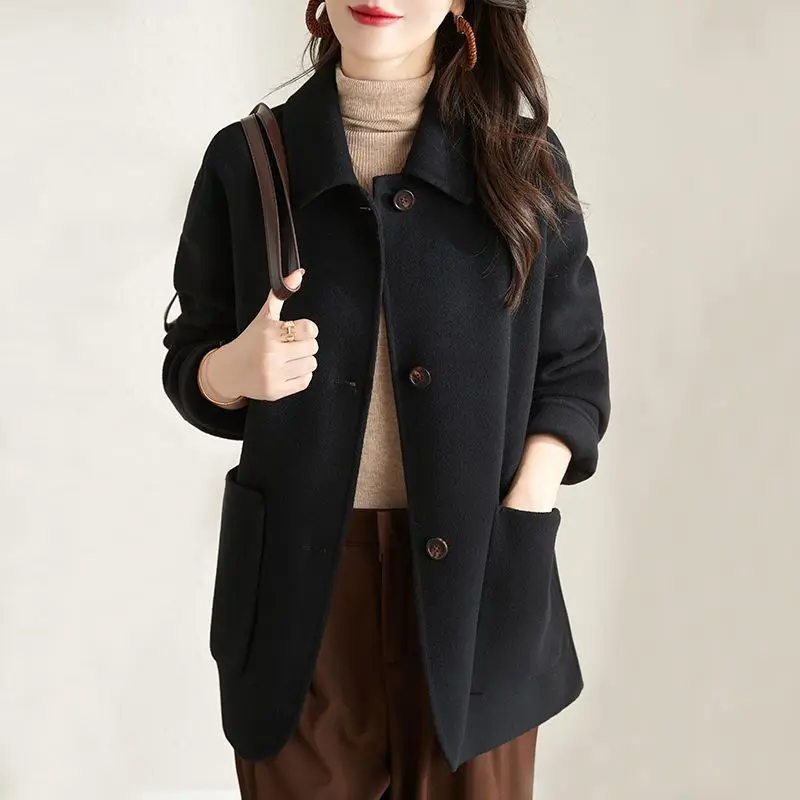 Women Wool Mid Length Coats Jackets Blends Turn Down Collar Coat Solid Y2k Streetwear Jacket Work Outerwear Autumn Winter