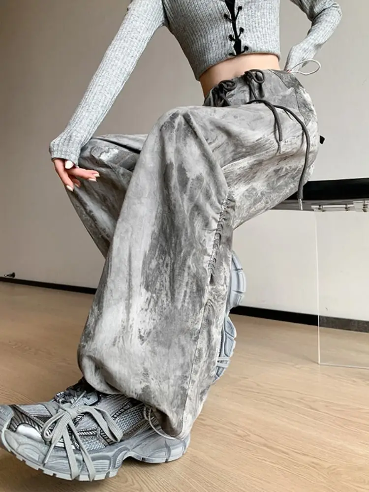 

Retro Sle Large Size 300 Pou Dyed with Ink Men's Workwear Pants Wide Leg Geometric Design Autumn Winter Casual Trousers