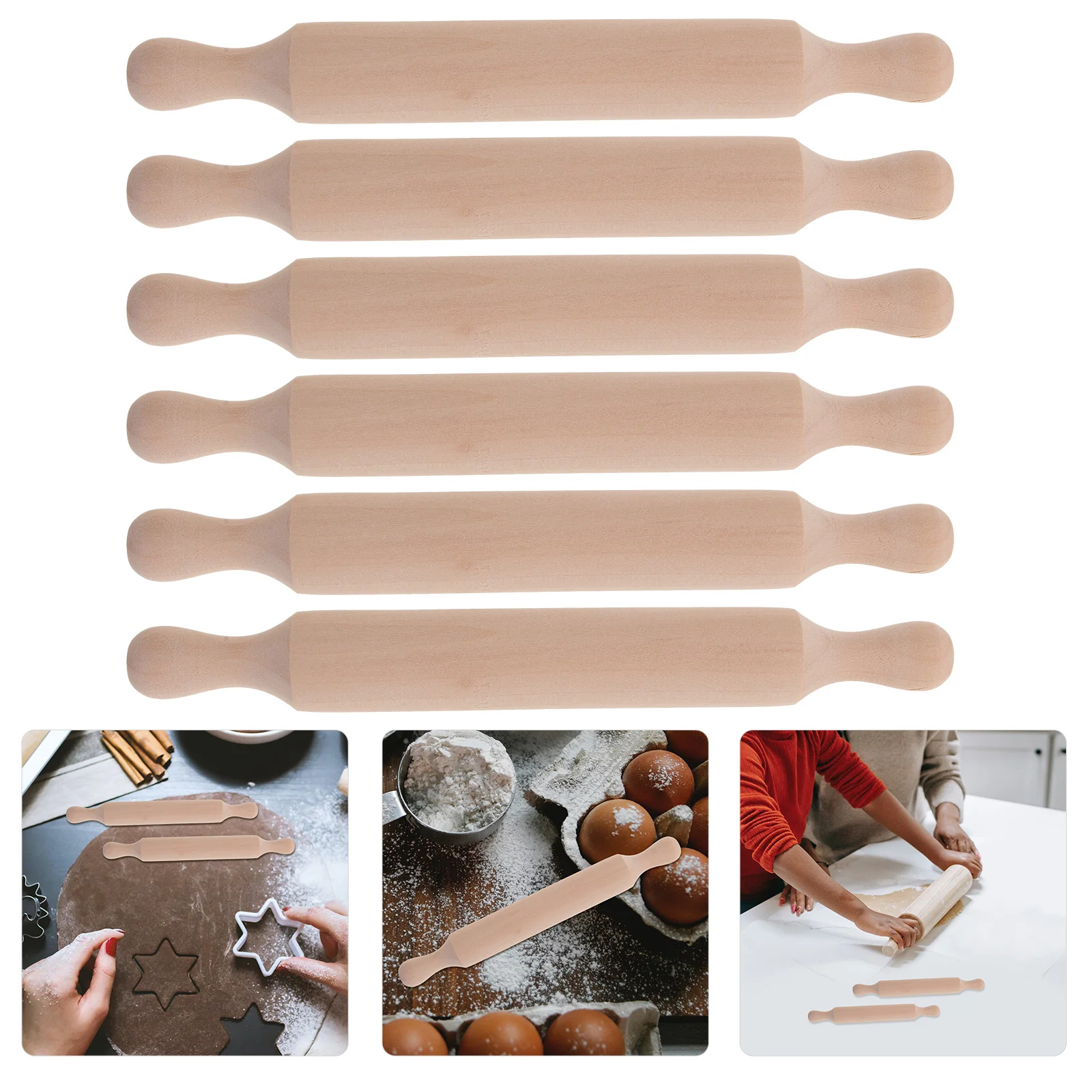 6 Pcs Mini Rolling Pin Children Baking Supplies Small Sticks Plaything Rolling-pins Poles Christmas Kitchen Tools