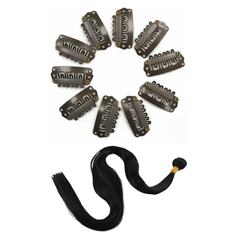 

A94E-10 шт. коричневые зажимы U-образные металлические зажимы с 30-дюймовым шнурком, прямой прямой парик из натуральных волос Remy, 1 комплект