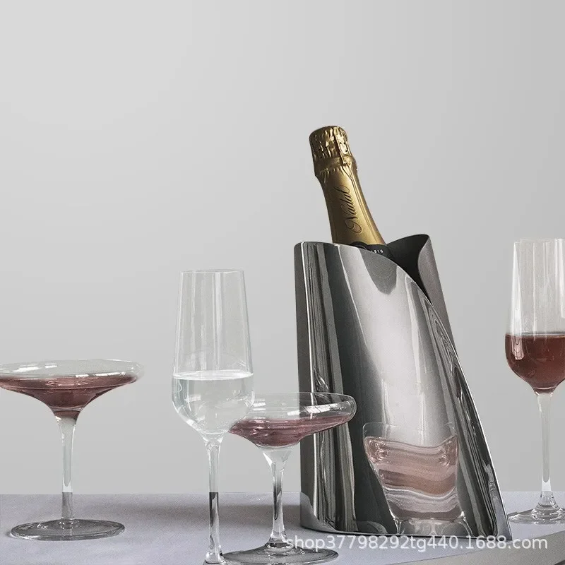 Stainless steel champagne bucket creative metal dining table wine bucket ice bucket model room vase thermal insulation wine