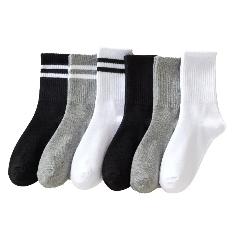 Solide gestreifte schwarze weiße Socken für Frauen Street Hip Hop Skateboard gestreifte Mid Tube Socken atmungsaktive Sport Racing Radfahren Sox