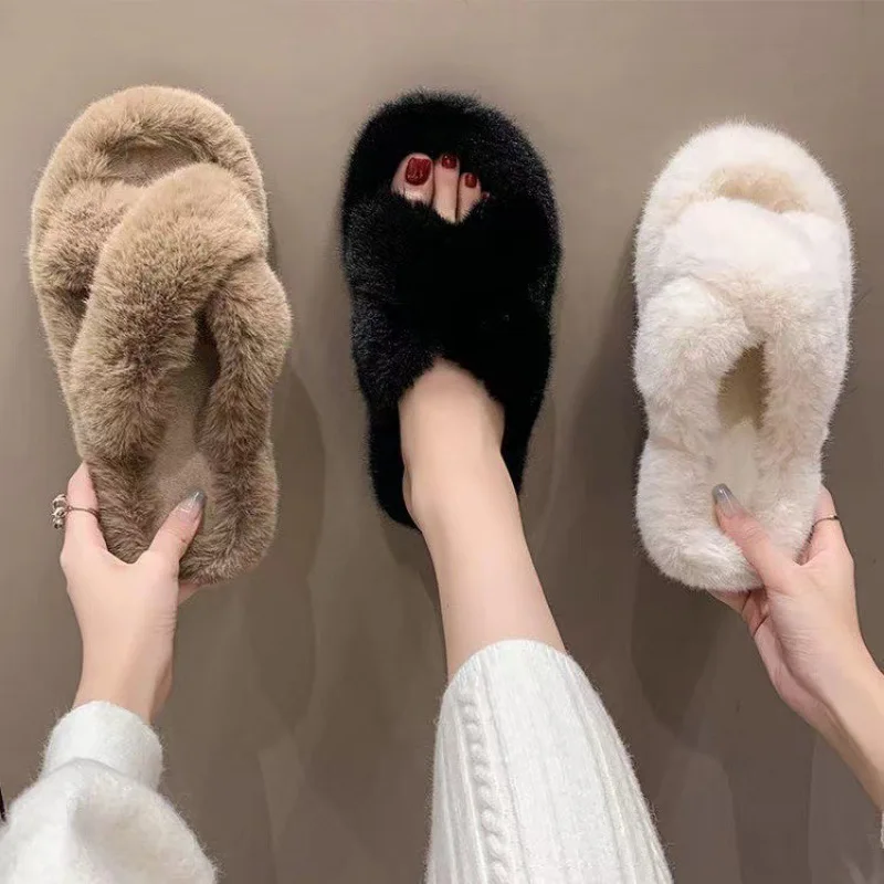 

Furry slippers women's wear 2024 new Korean version autumn and winter warm household cotton drag autumn and winter ins shoes