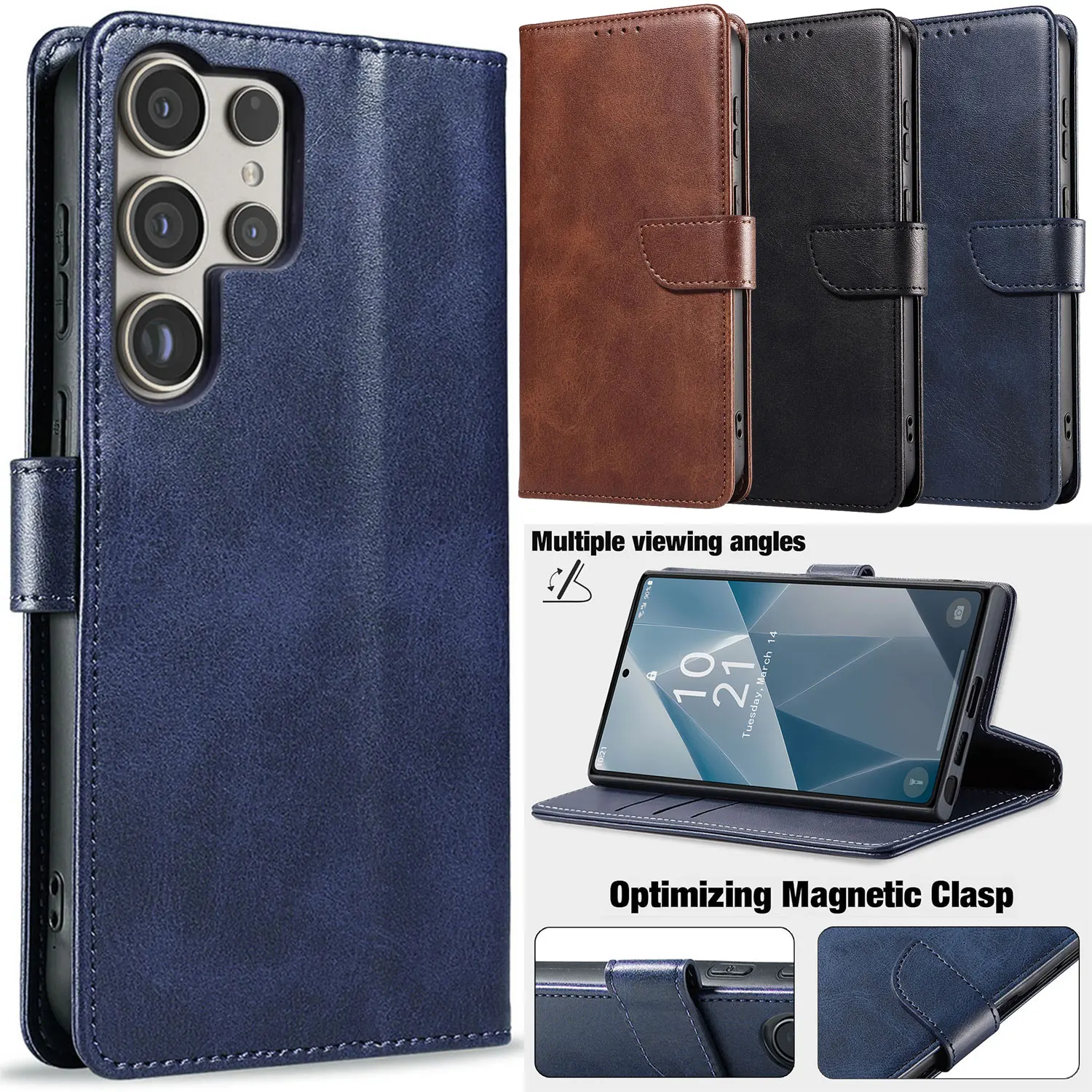 

Faux Leather Heavy Duty Case Wallet Pouch Card Slot Kickstand Flip Cover For Samsung For Galaxy S24/S24 Plus/S24 Ultra/S24 FE